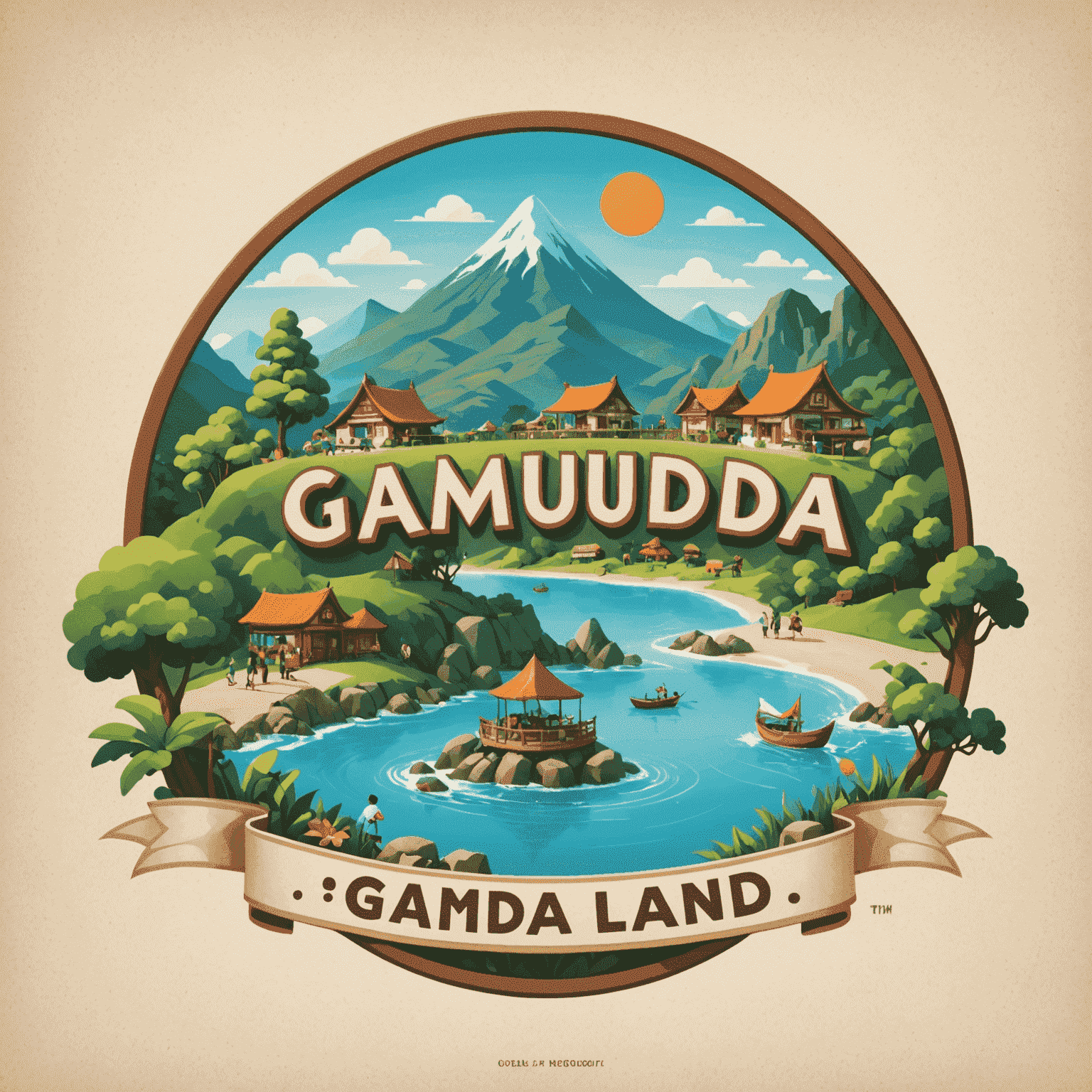 Gamuda Land logo featuring a whimsical illustration of a family-friendly tourist destination