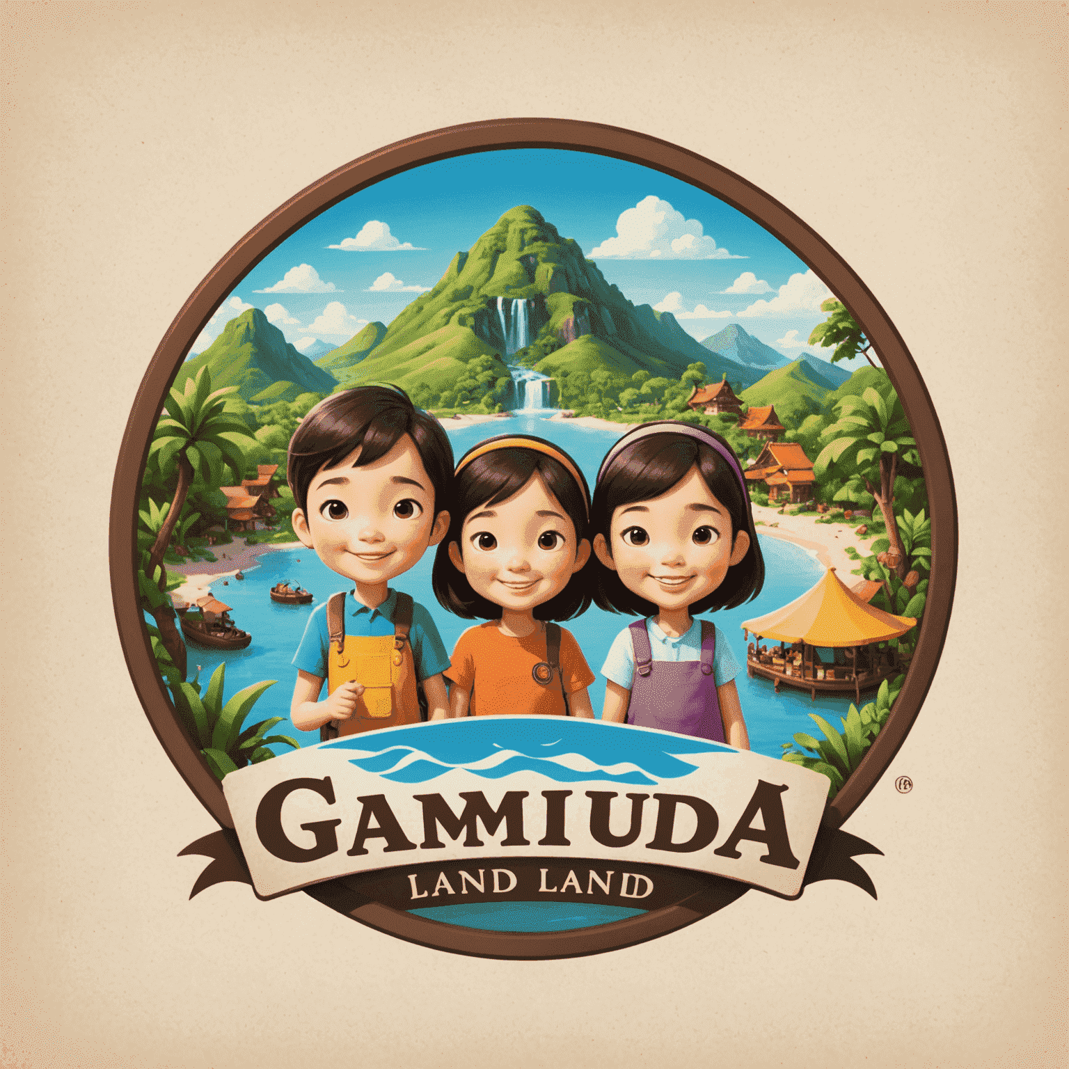 Gamuda Land logo featuring a whimsical illustration of a family-friendly tourist destination