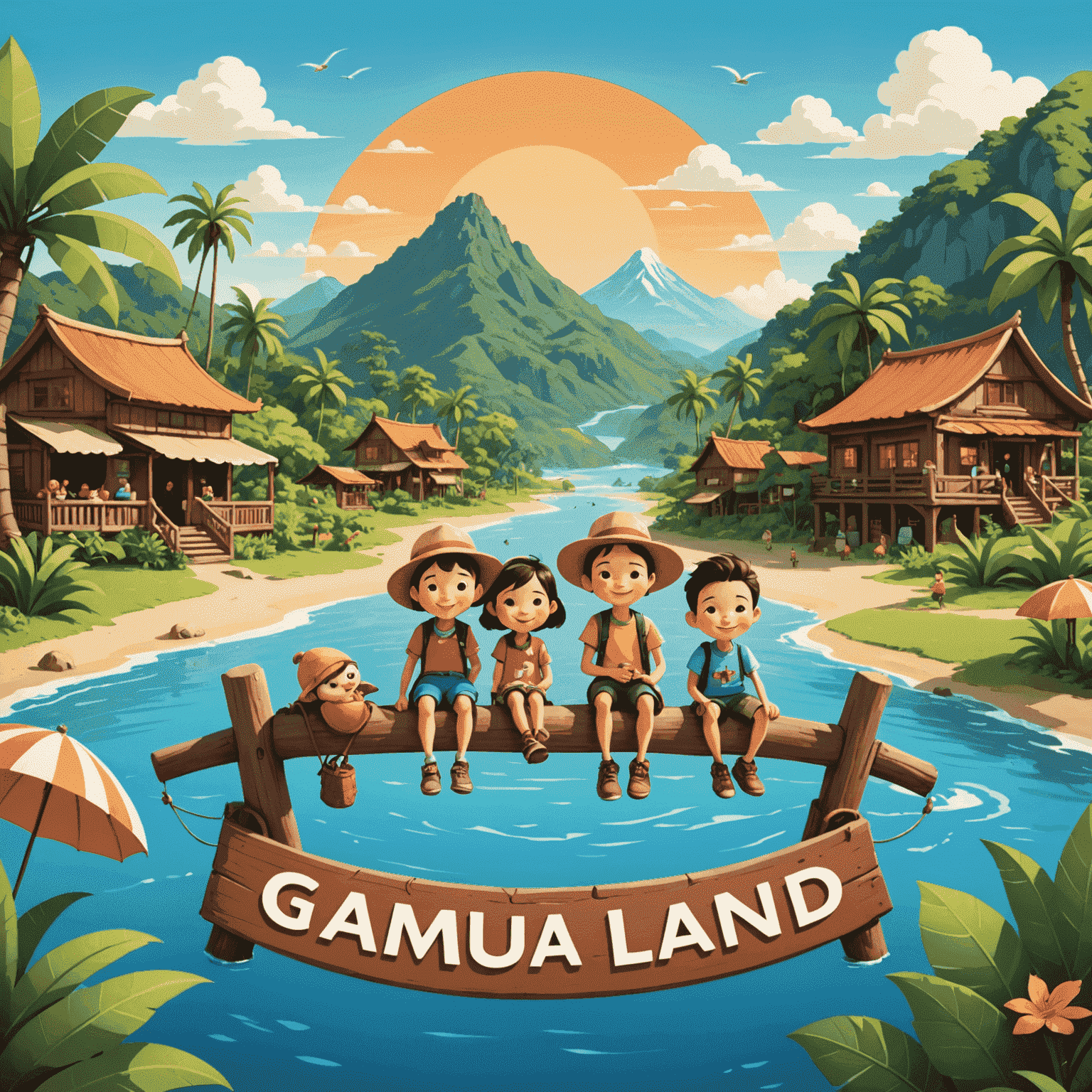 Gamuda Land logo featuring a whimsical illustration of a family-friendly tourist destination