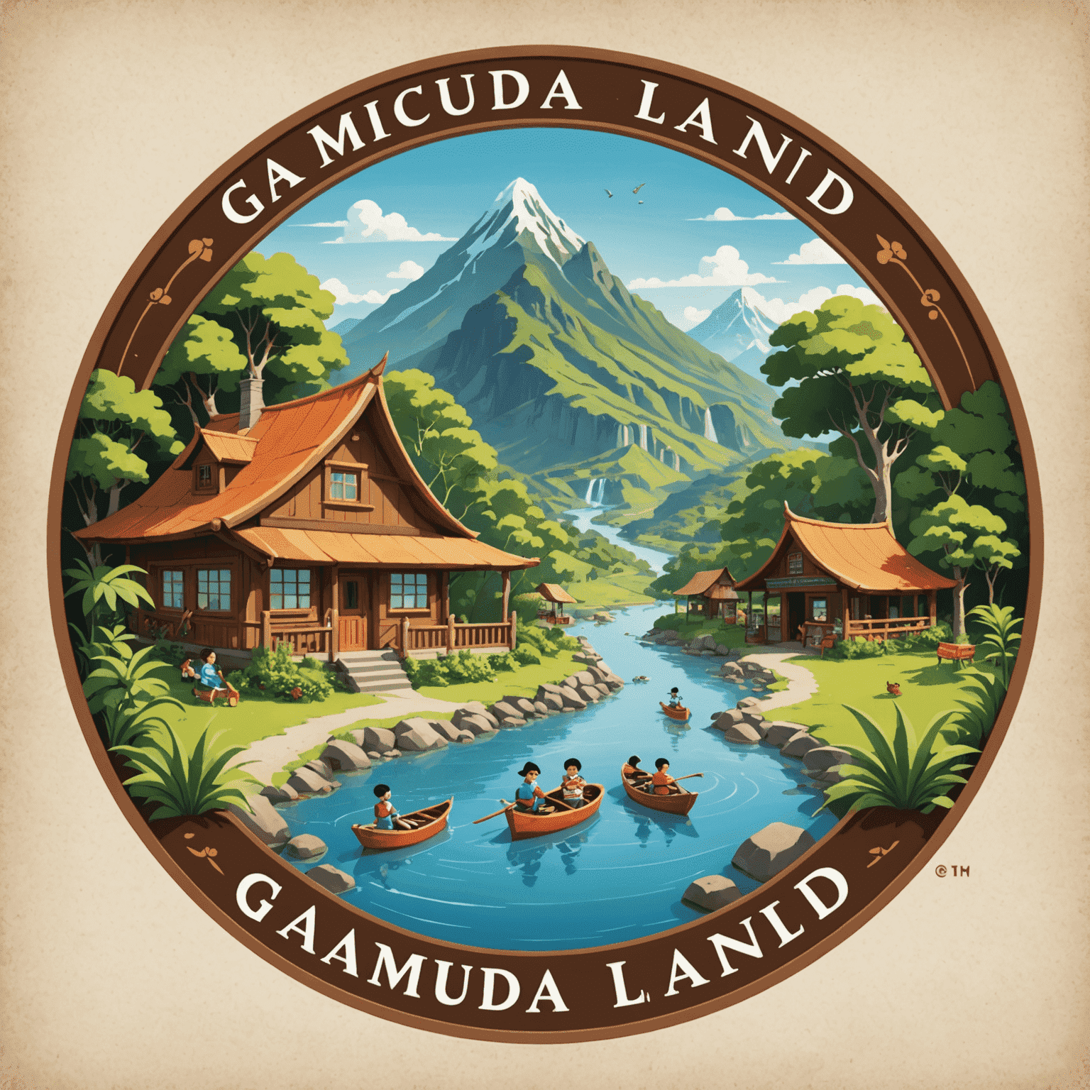 Gamuda Land logo featuring a whimsical illustration of a family-friendly tourist destination