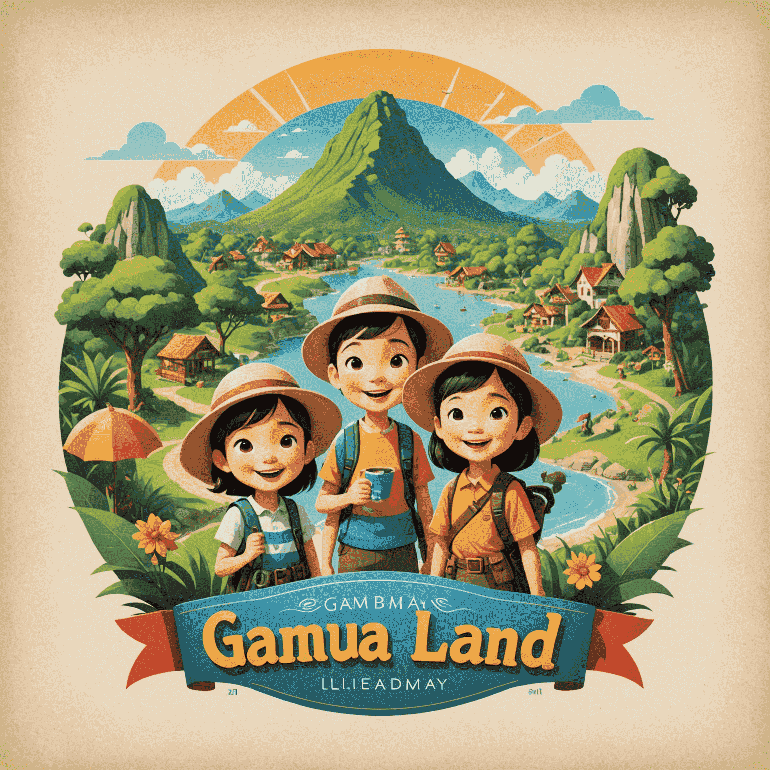 Gamuda Land logo featuring a whimsical illustration of a family-friendly tourist destination