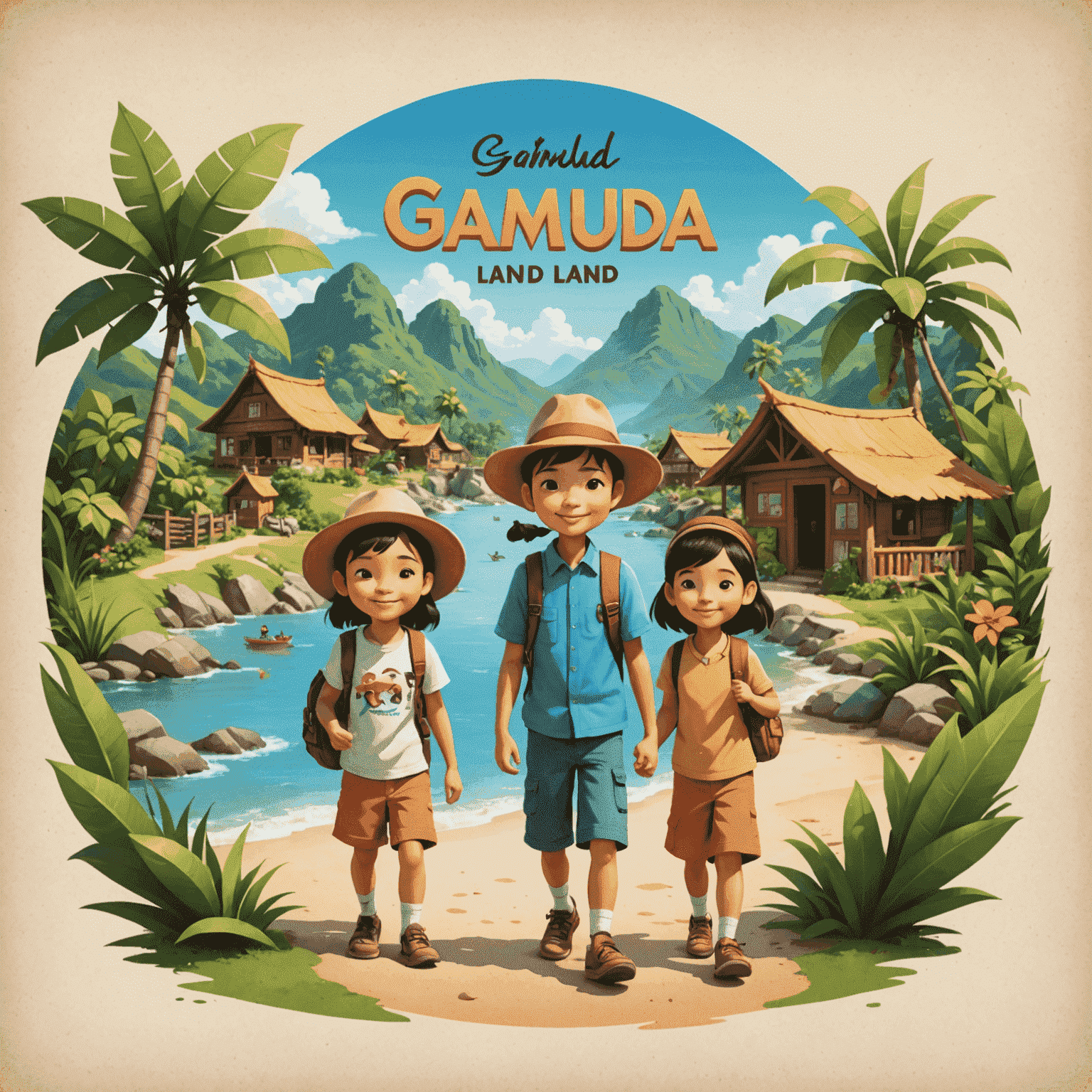 Gamuda Land logo featuring a whimsical illustration of a family-friendly tourist destination