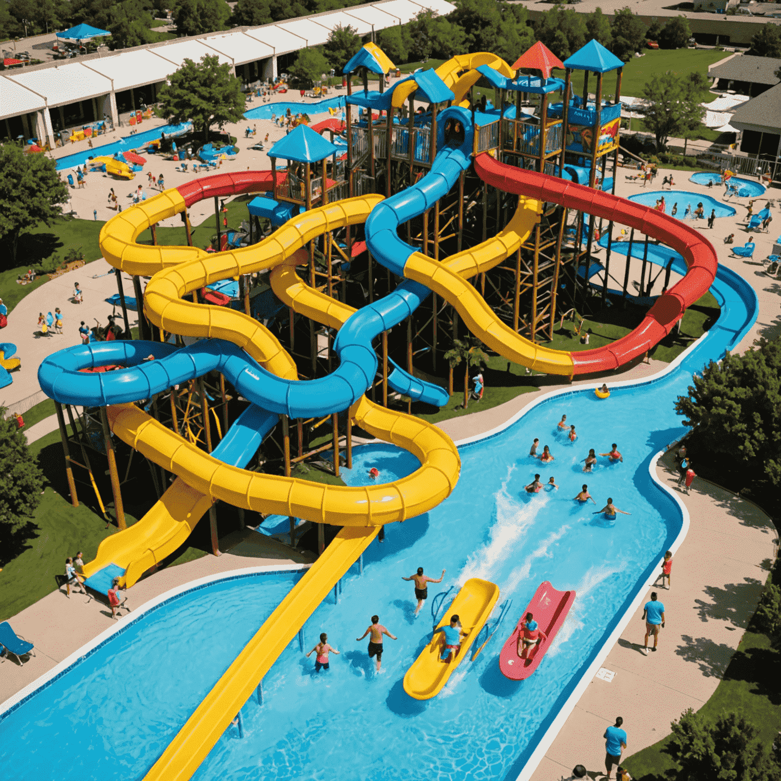 Exciting water slides and pools at Splash Mania, with families enjoying various attractions